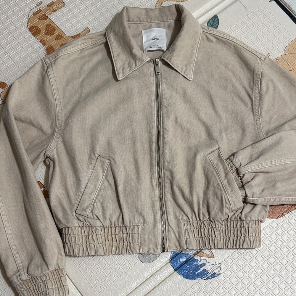 Mango Cropped Beige Bomber Jacket